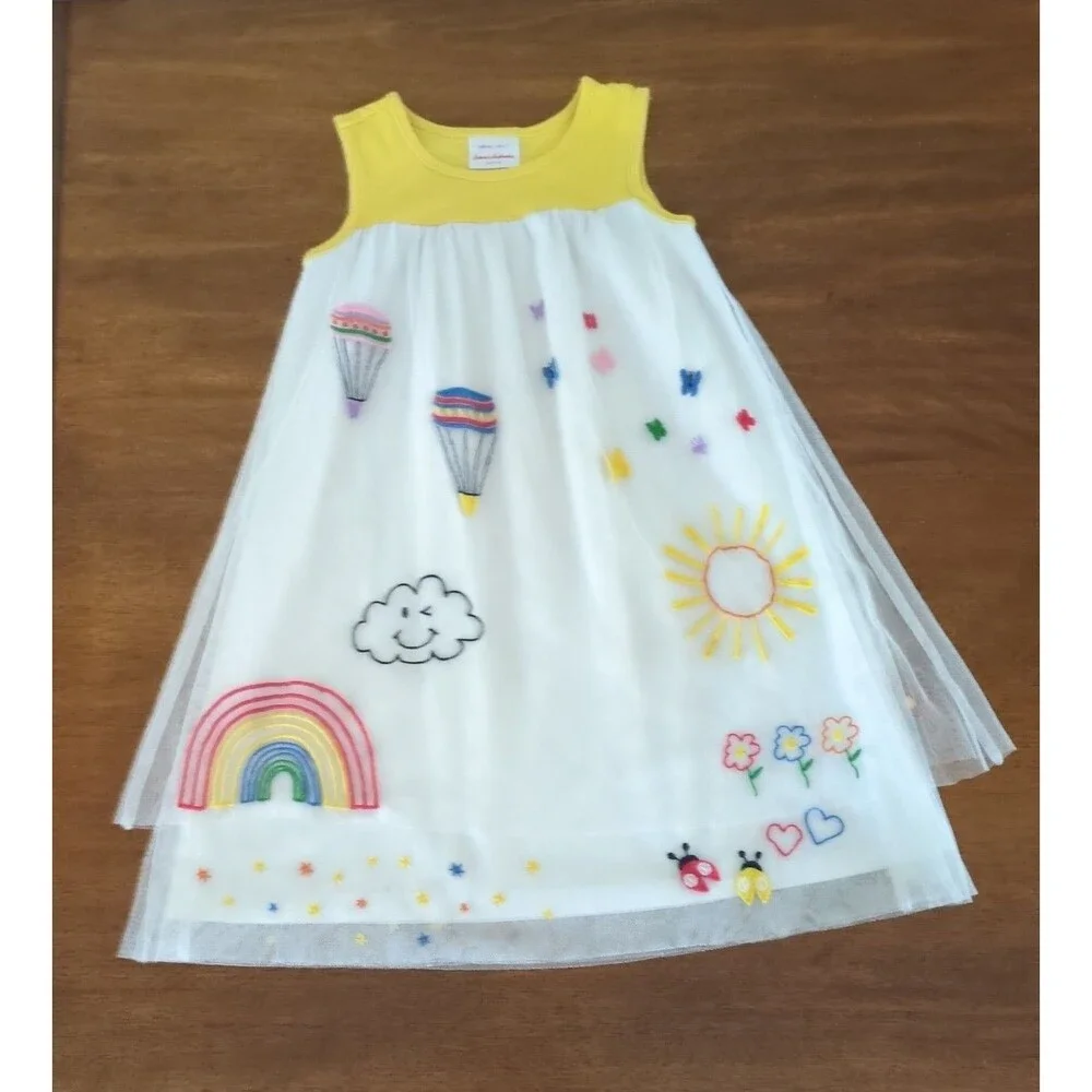 Hanna Anderson Girls Embroidered Tulle Dress Yellow Size 120 6/7 GUC